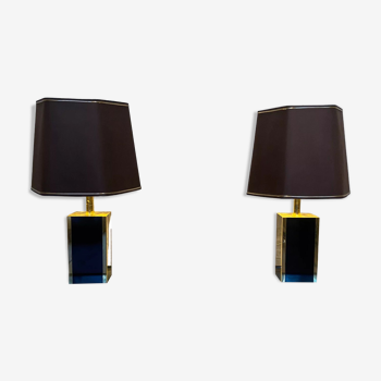 Pair of black and gold lacquered lamps, 1980s