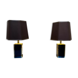 Pair of black and gold lacquered lamps, 1980s