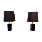 Paire de lampes laquées noir et or, 1980s