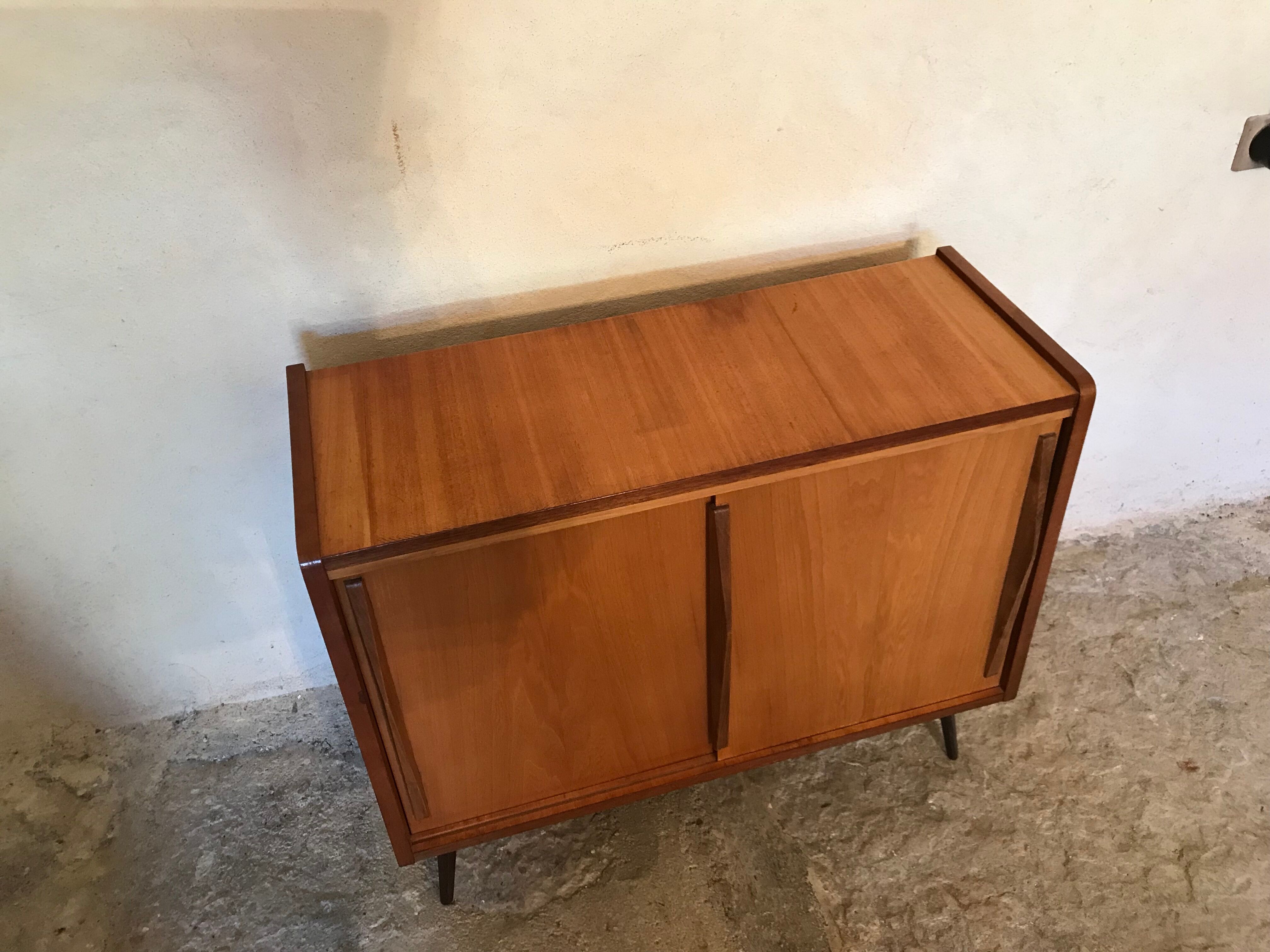 Vintage storage cabinet sliding doors feet compass