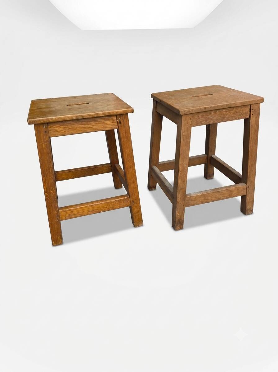 Pair of low stools in solid oak