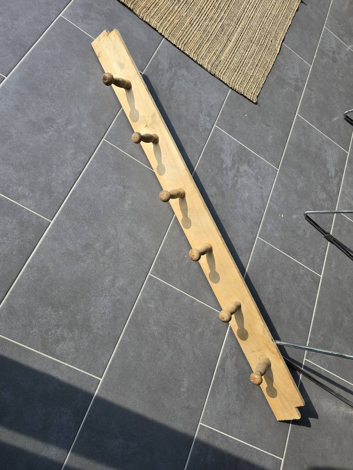 Antique wooden coat rack with 6 hooks