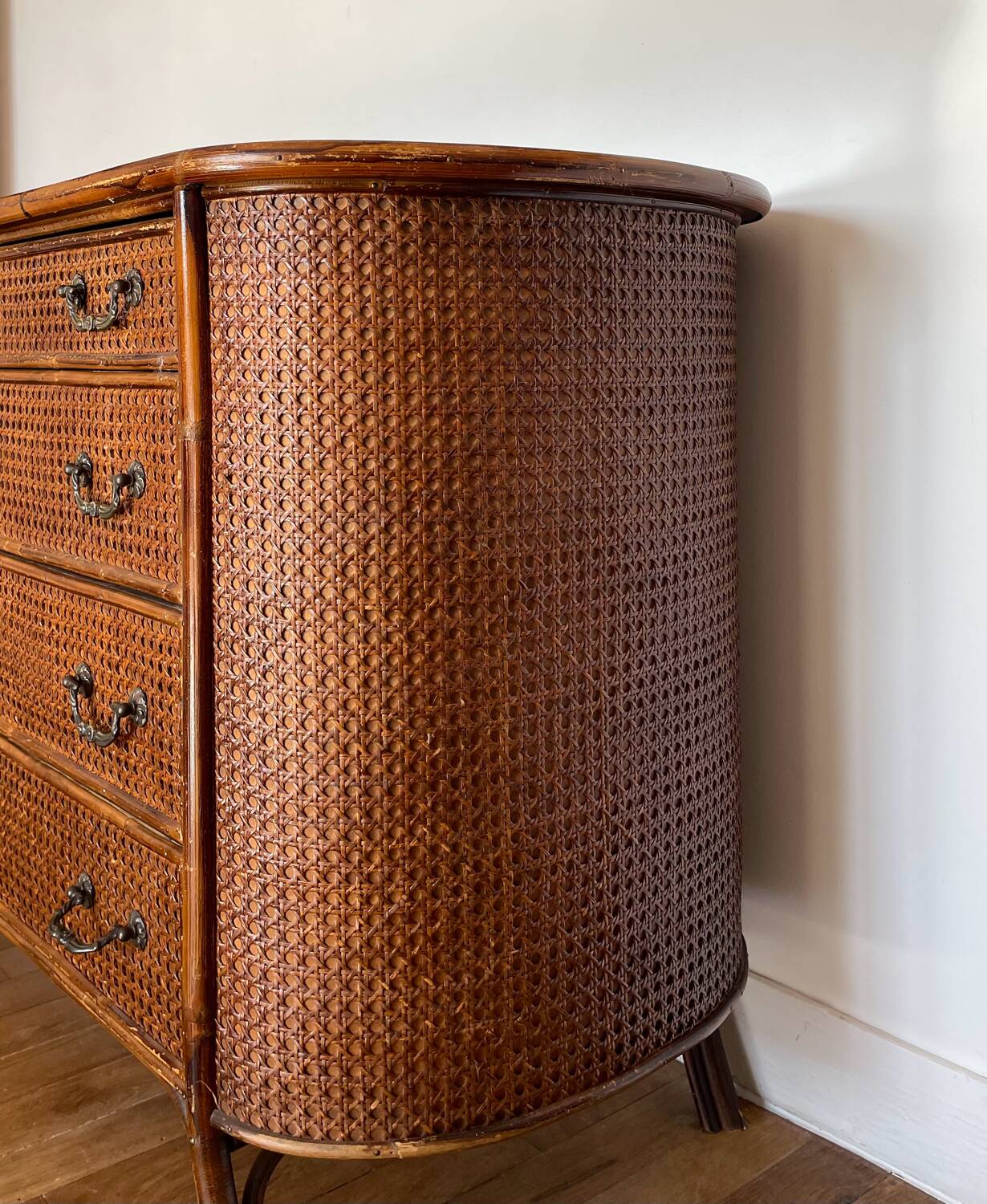 Vintage rattan cane chest of drawers