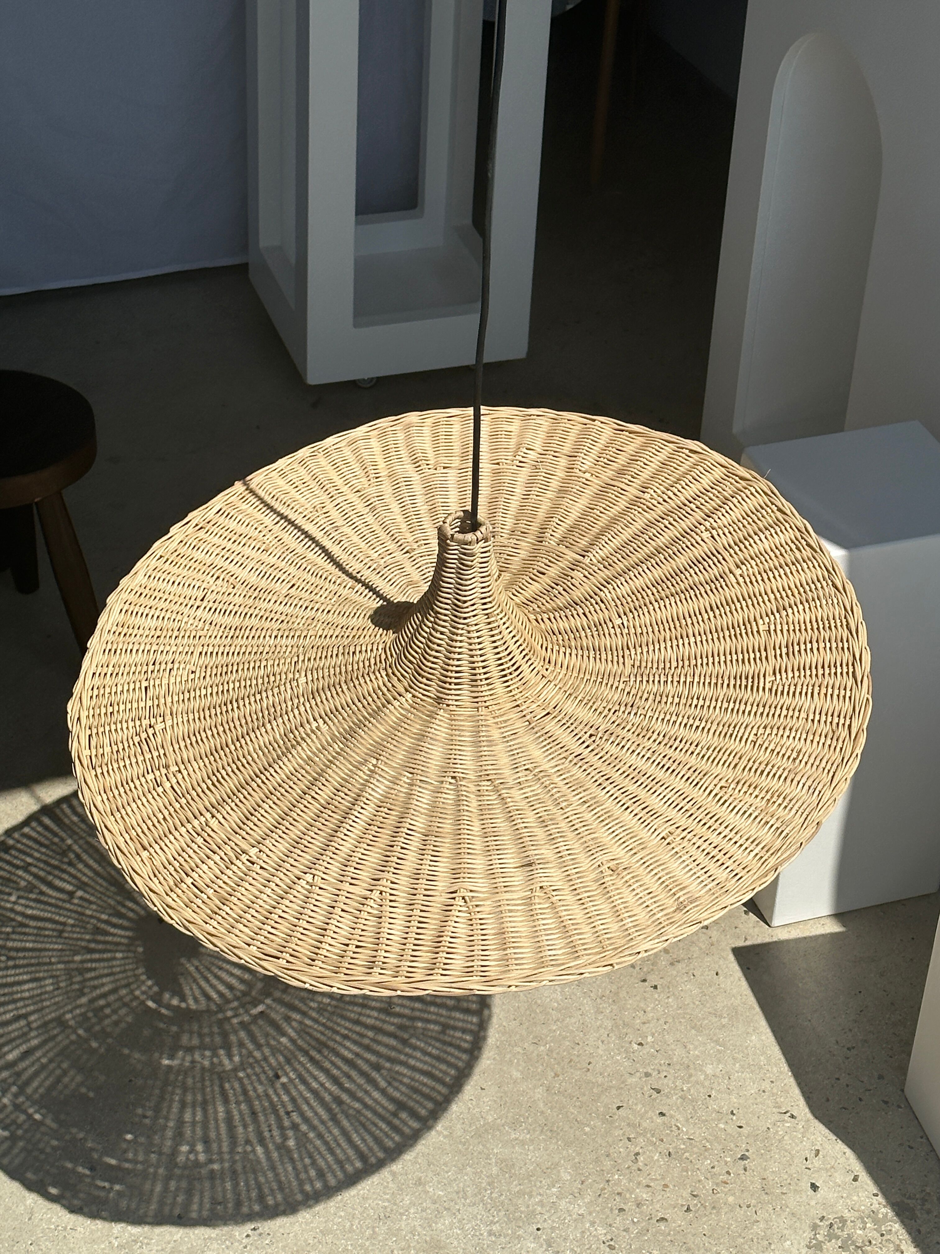 Large suspension, rattan luminaire in hat shape D:80cm