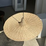 Large suspension, rattan luminaire in hat shape D:80cm