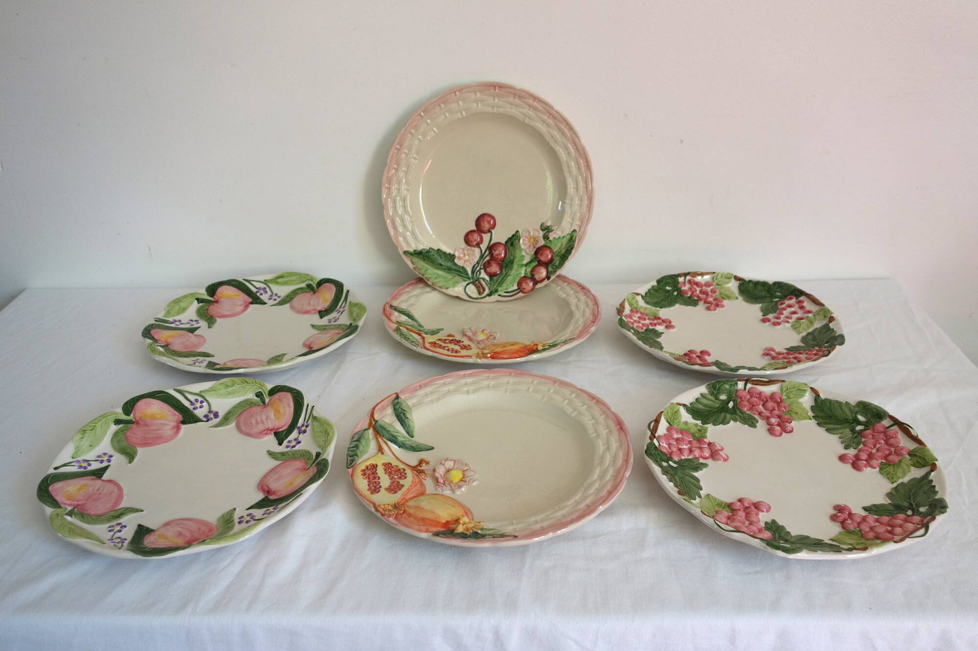 2 vintage barbotine grapes plates signed Francesco Guarino