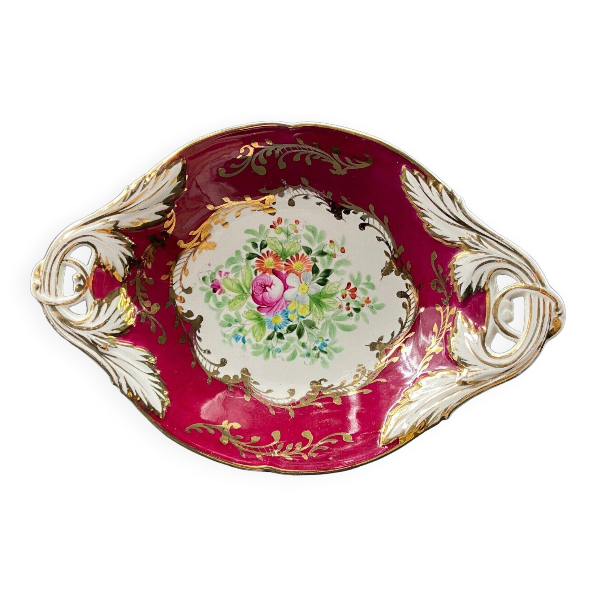 Oblong dish in Paris Sèvres porcelain with Louis XV style floral decoration