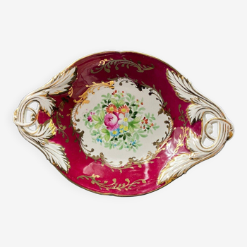 Plat oblong en porcelaine de Paris Sèvres à décor floral de style Louis XV