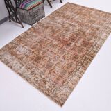 5x8 Peach Orange Handmade Wool Vintage Rug, 144x234Cm