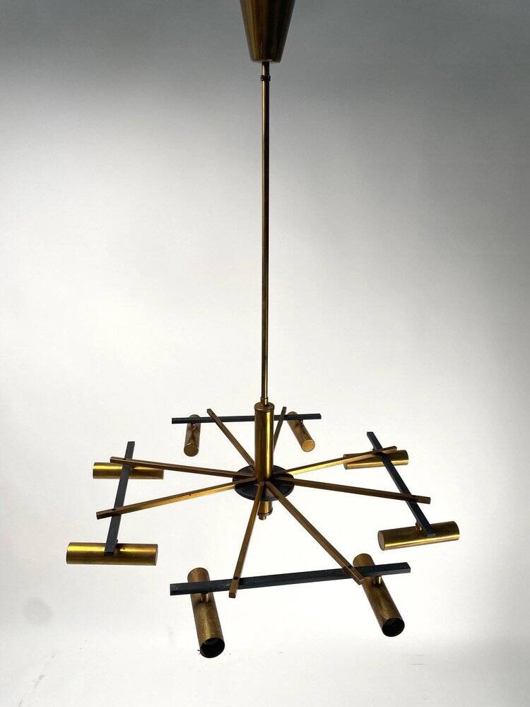 Mid-Century Ceiling Light in Brass & Metal from Stilnovo, Italy, 1950s