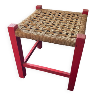 Tabouret vintahe en bois et corde pour enfant