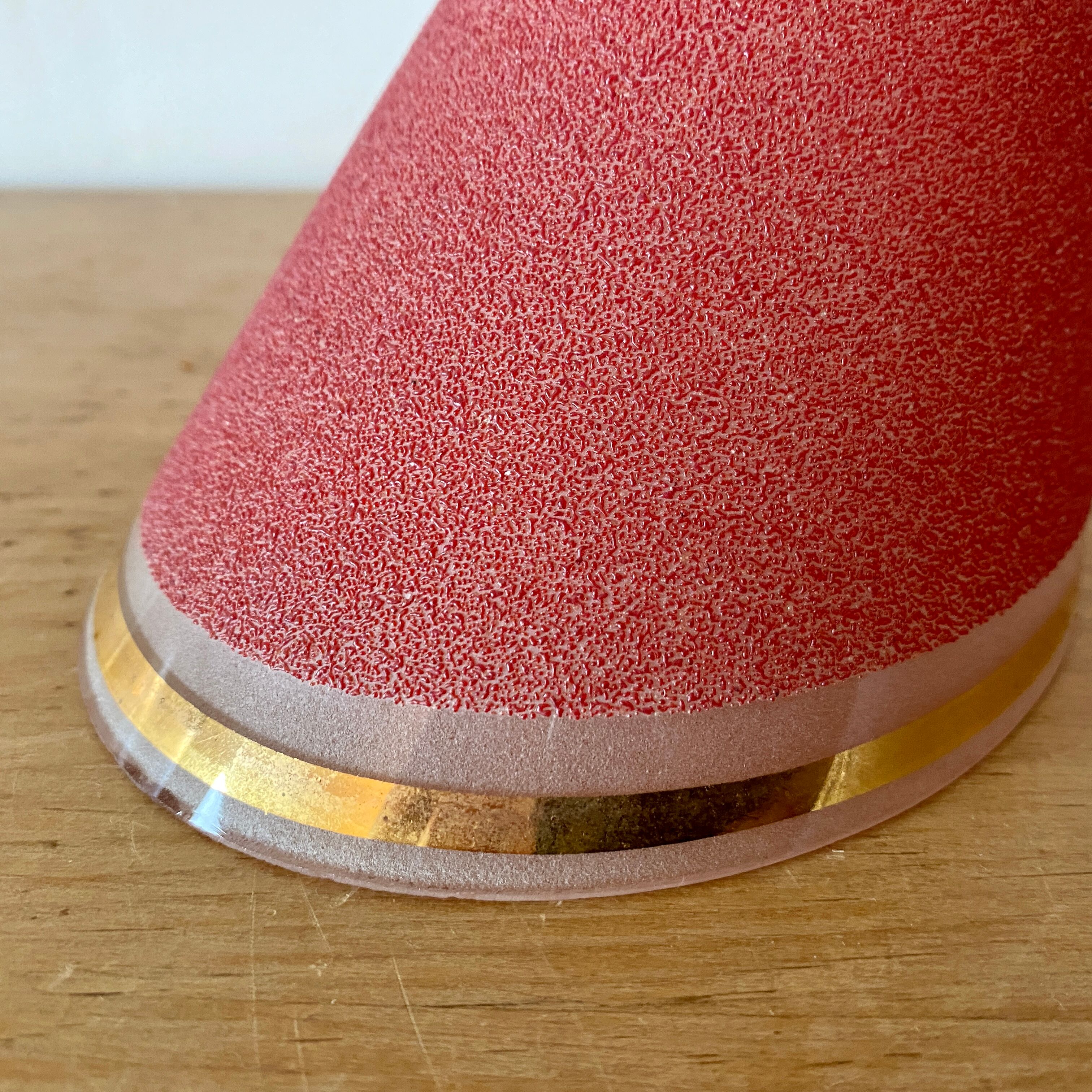 Vintage tulip walker in red sandblasted glass