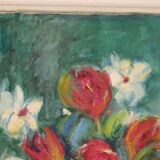 Oil on Swedish canvas "Vase and Flowers" by M. Hernek