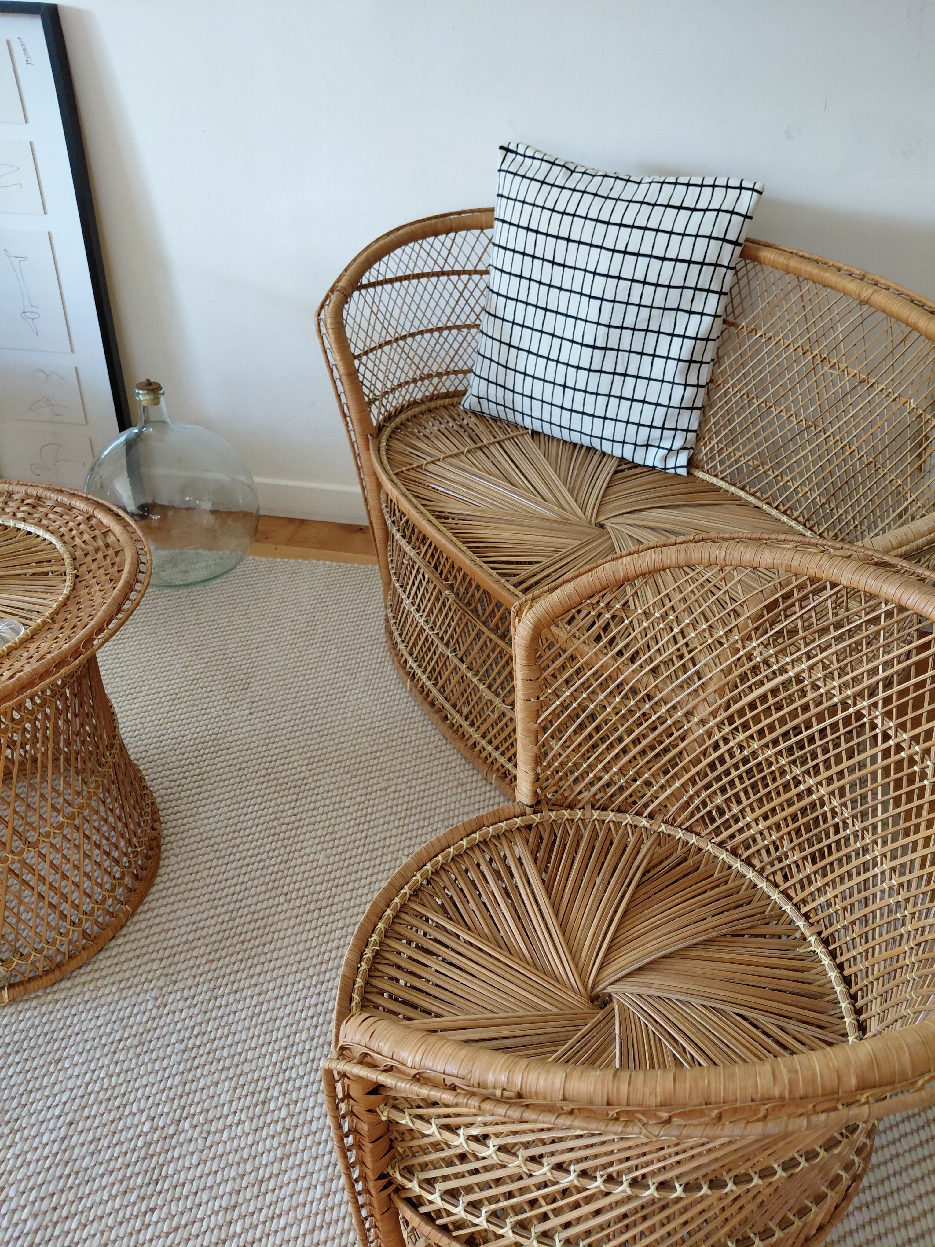 Vintage garden furniture in wicker rattan 1960 - complete 4-piece set