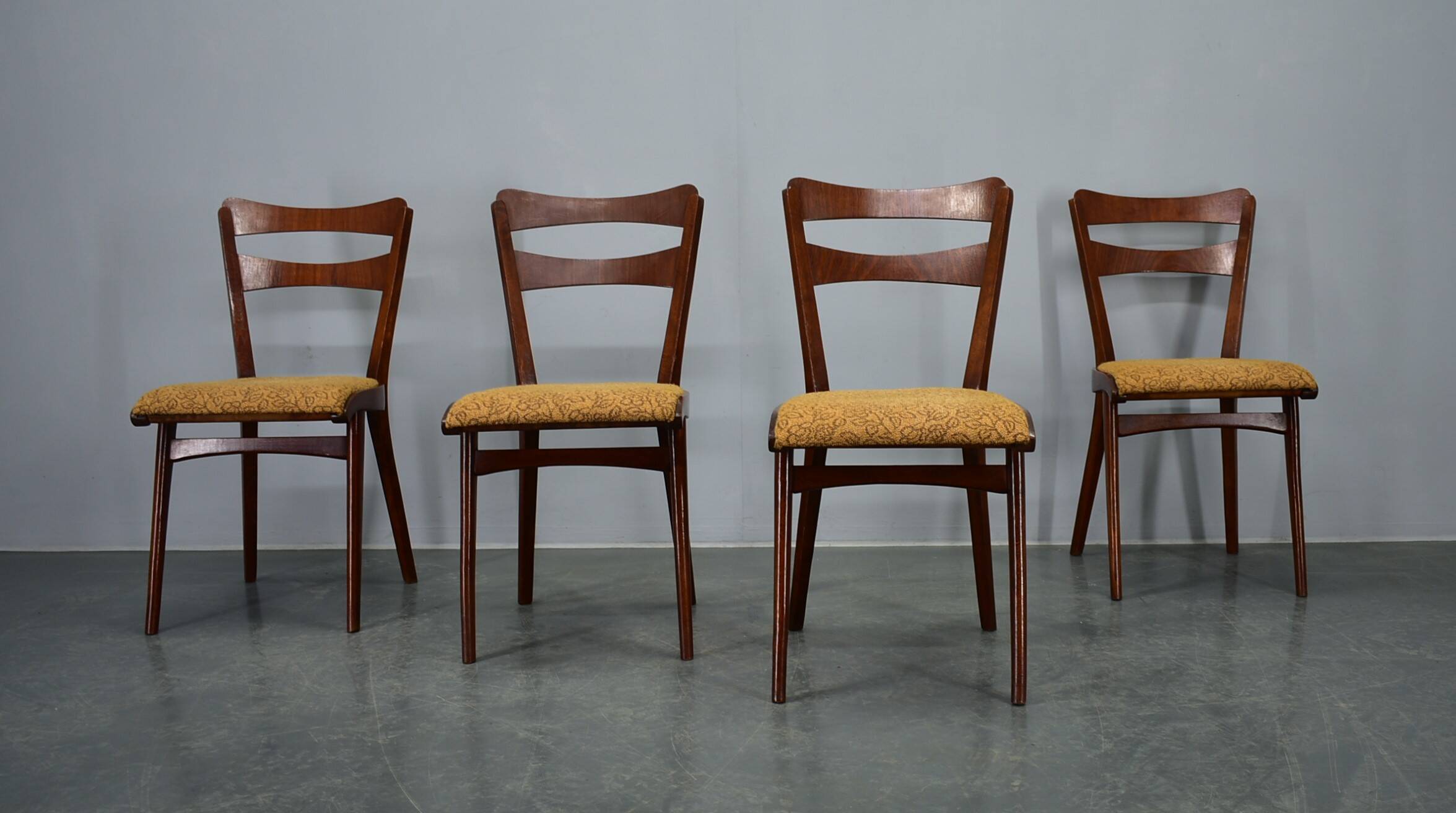 Vintage walnut dining chairs by Mier Topolcany, Czechoslovakia, 1960s, set of 4