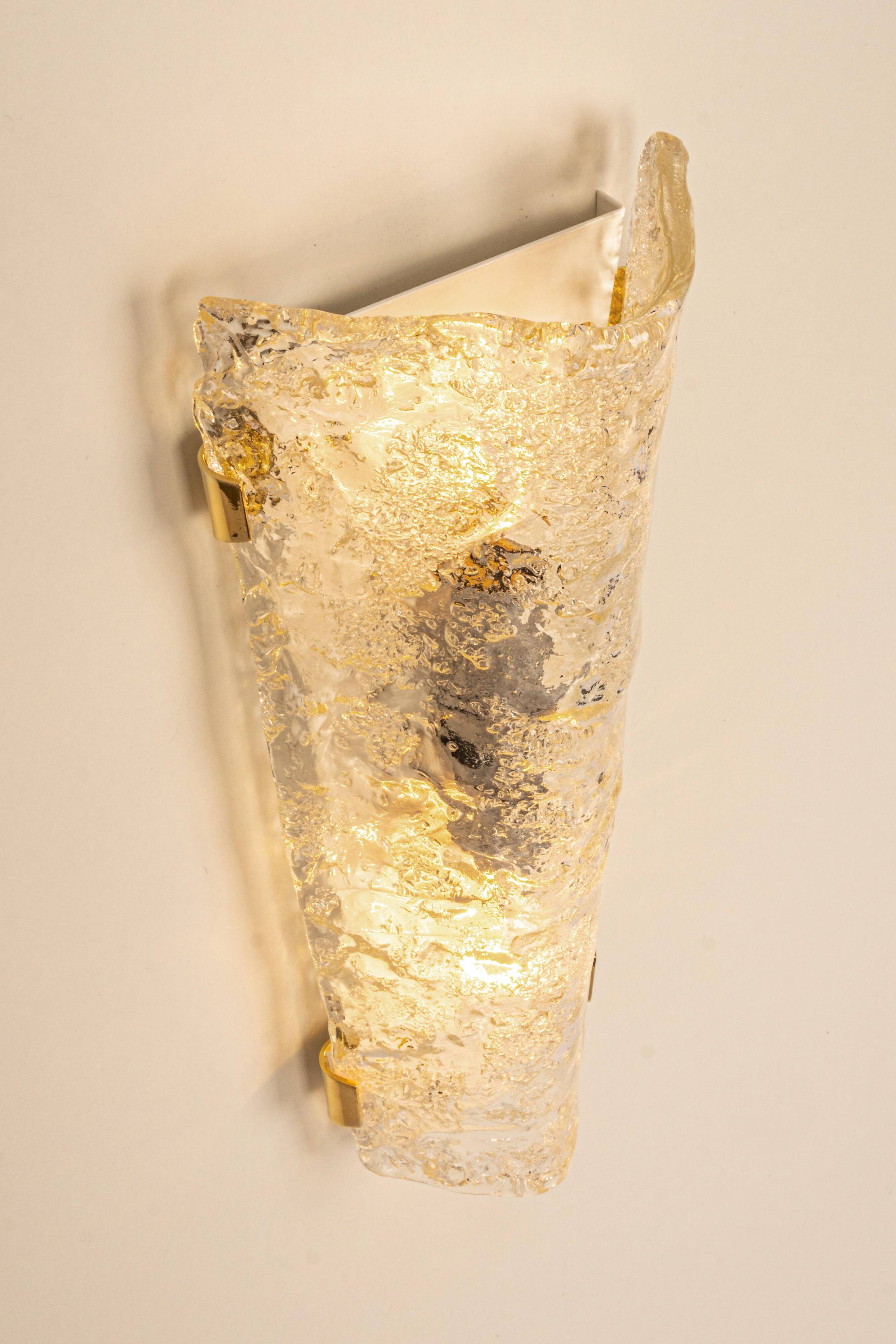 Set of 3 large angular wall sconces in Murano glass by Hillebrand, Germany, 1960s.