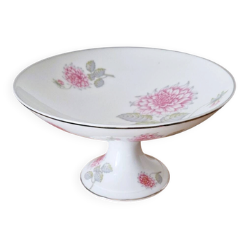Coupe à fruits porcelaine de Haviland motif dalhia rose sur fond blanc