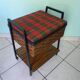 Vintage worker on wheels, rattan, fabric, skaÏ, metal with formica shelf