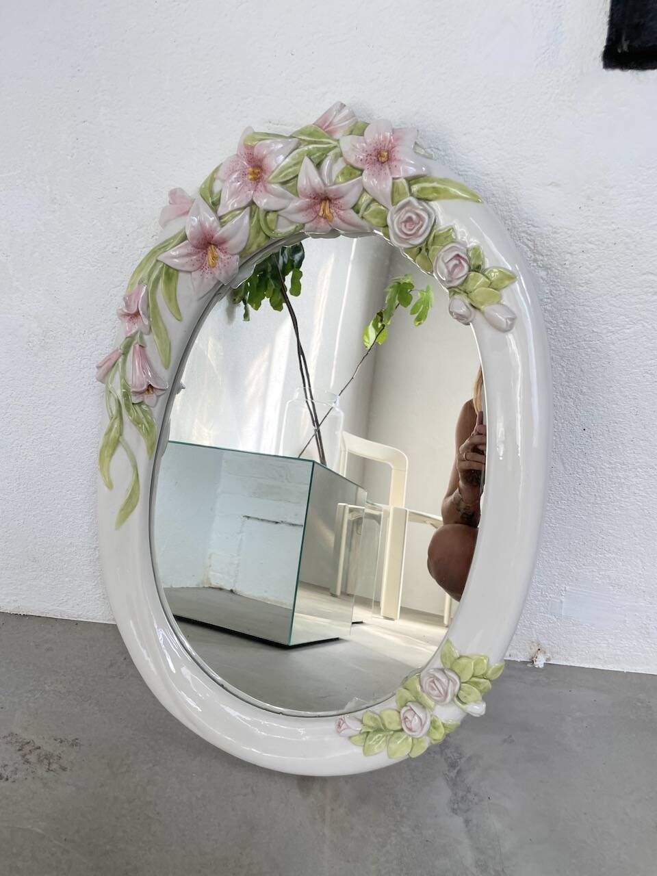 Italian style ceramic flower mirror