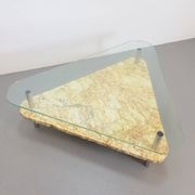 Brutalist Triangle Coffee Table in Marble and Stainless Steel, 1970s