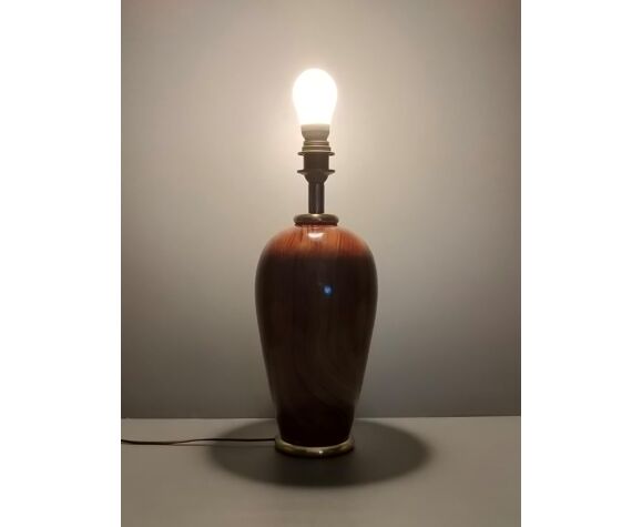 Pied de lampe de salon - céramique émaillée façon bois - années 80 - France