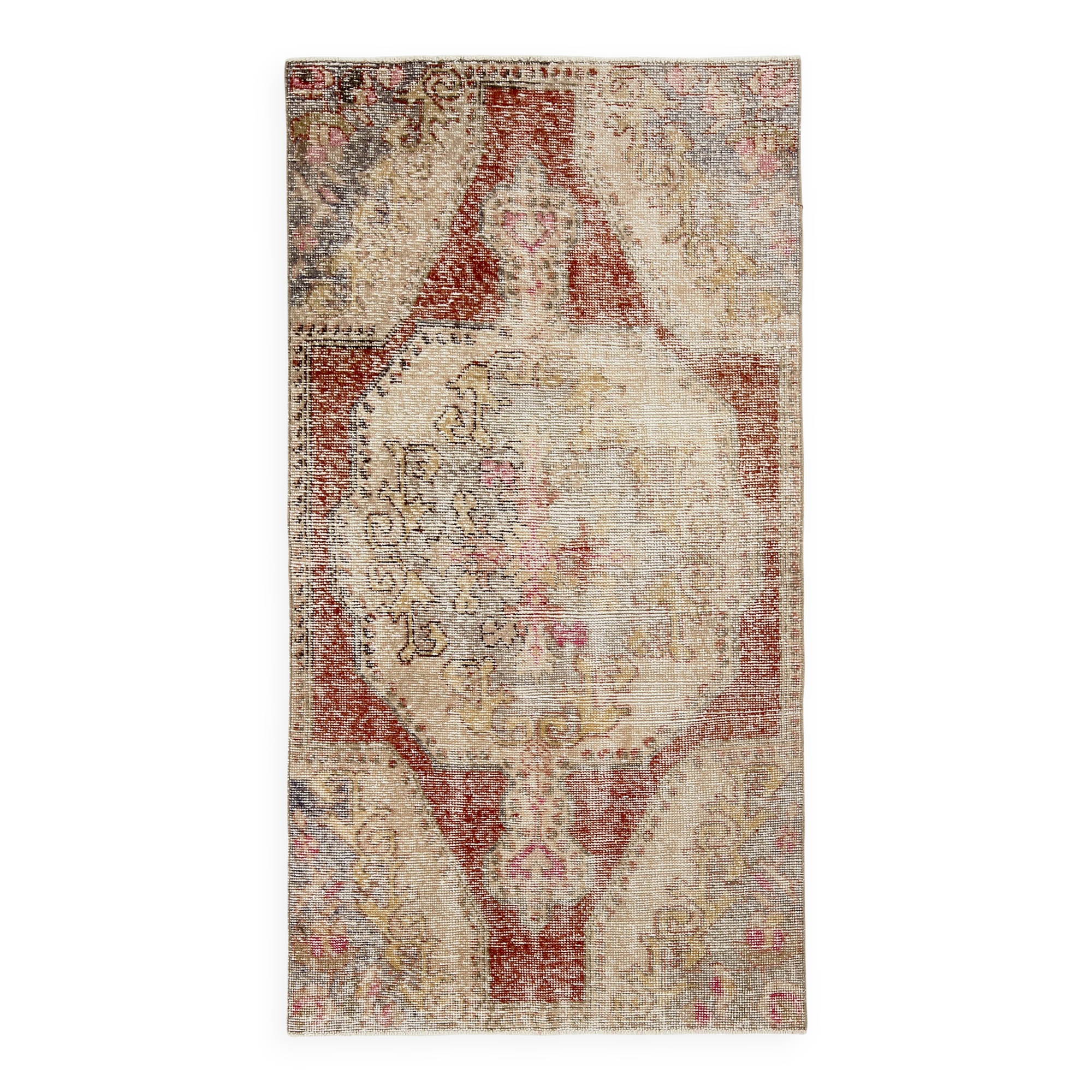 Vintage Red & Cream Oriental Turkish Rug, 110x199Cm