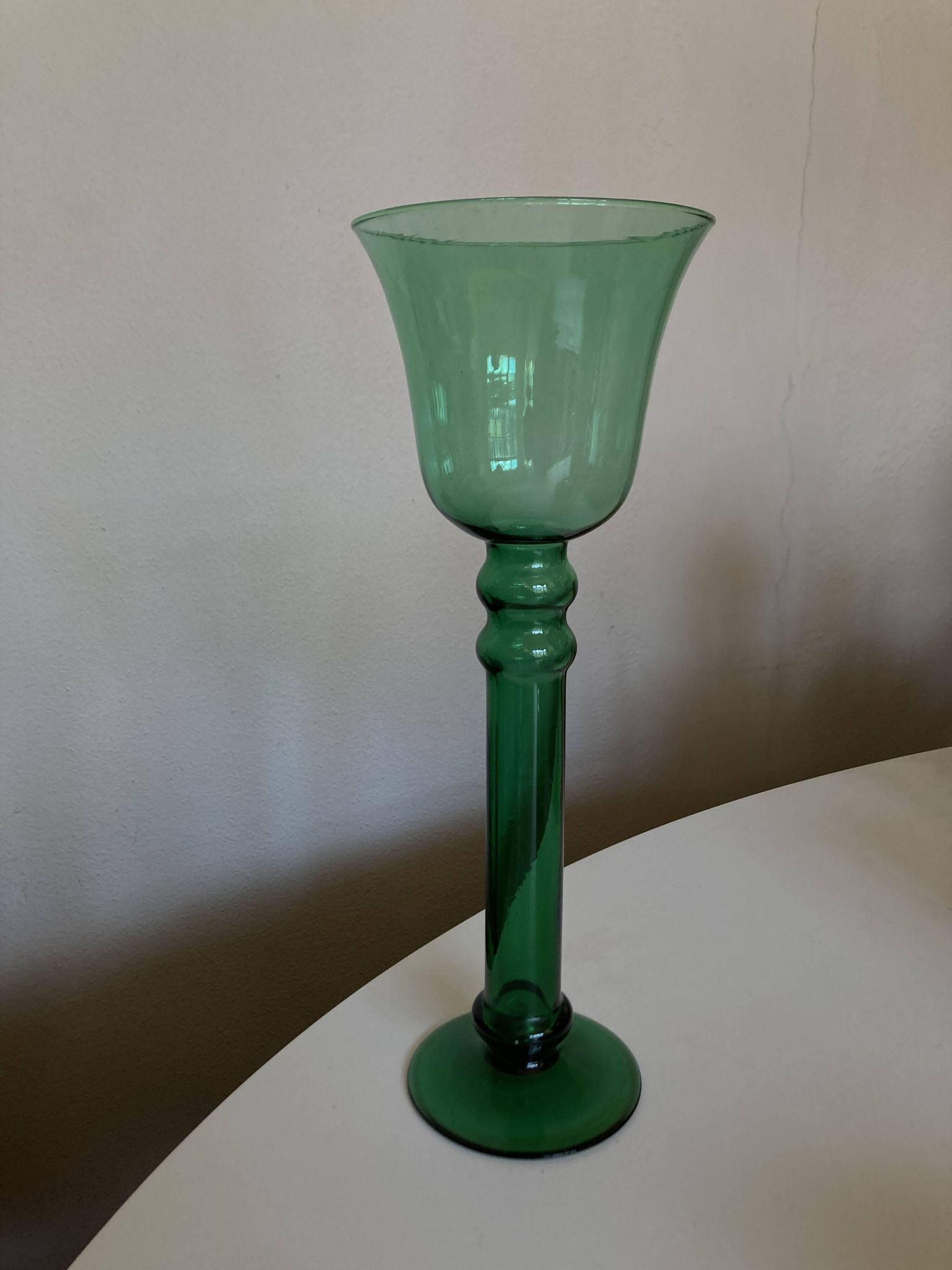 XXL tulip candle holder in blown green glass from the 1960s