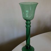 XXL tulip candle holder in blown green glass from the 1960s