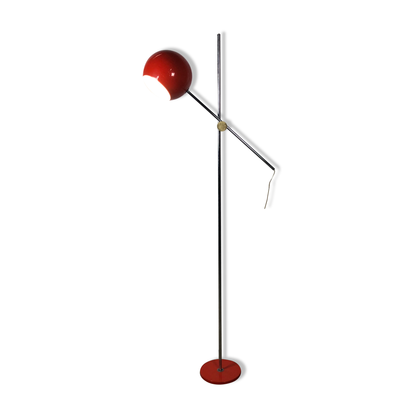 Lampe sur pied articulée italie en métal laqué orange et chromé