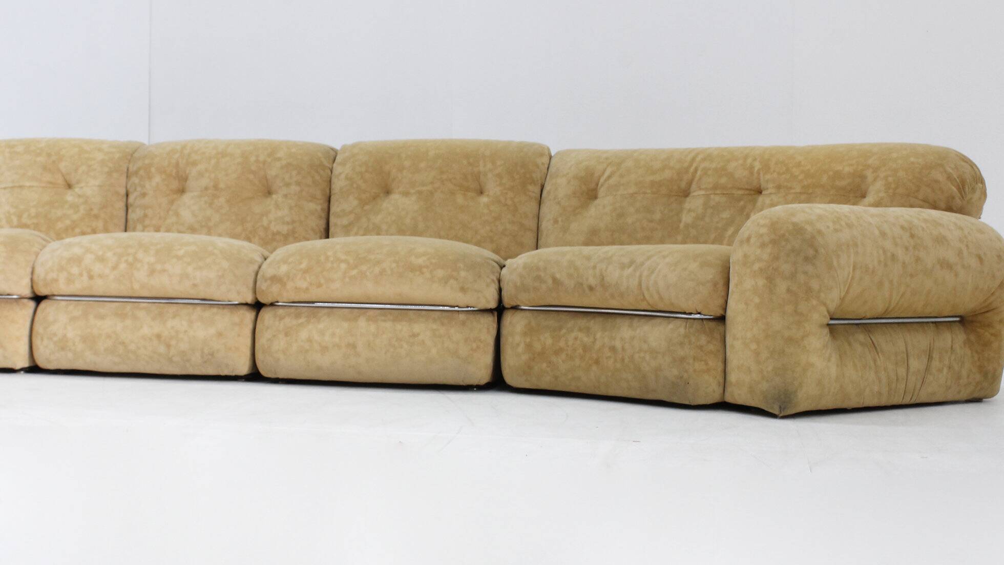 Vintage Italian curved modular chrome sofa 1970s