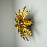 Brutalist sun wall lamp, metal and gold leaf, Italy, 1960
