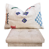 Housse de coussin marocaine faite à la main (60x40 cm) blanche, housse de coussin pour tapis Kilim.