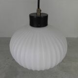 Vintage pendant lamp with white ribbed glass ball, 1960s