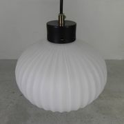 Vintage pendant lamp with white ribbed glass ball, 1960s