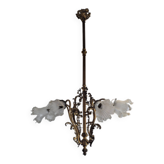 Old bronze chandelier 8 lights, 128cms h