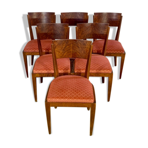 6 chaises époque art Déco à garniture de velour rouge