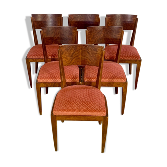 6 Art Deco period chairs with red velvet trim