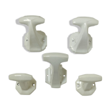 Five art deco white porcelain hooks
