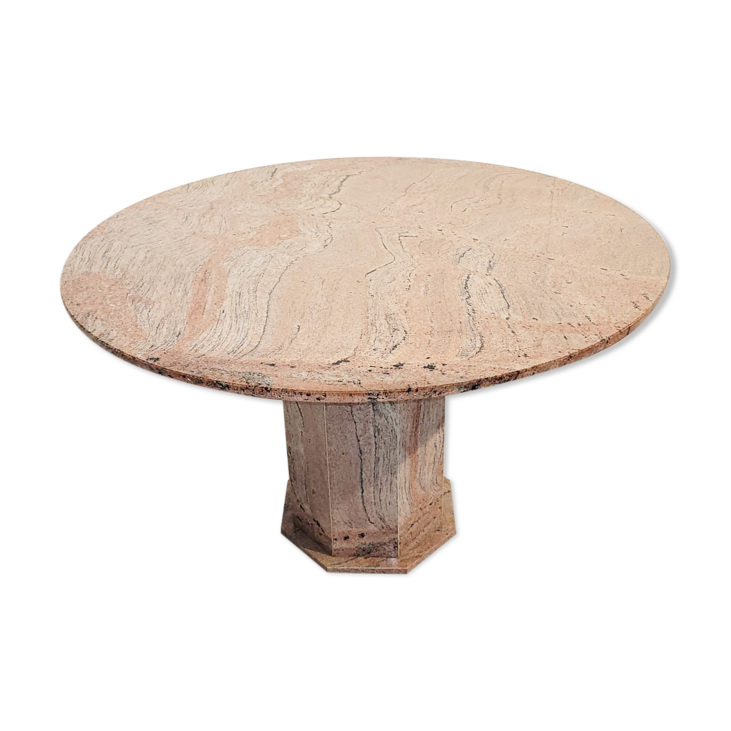 Vintage round granite center table, 1970s