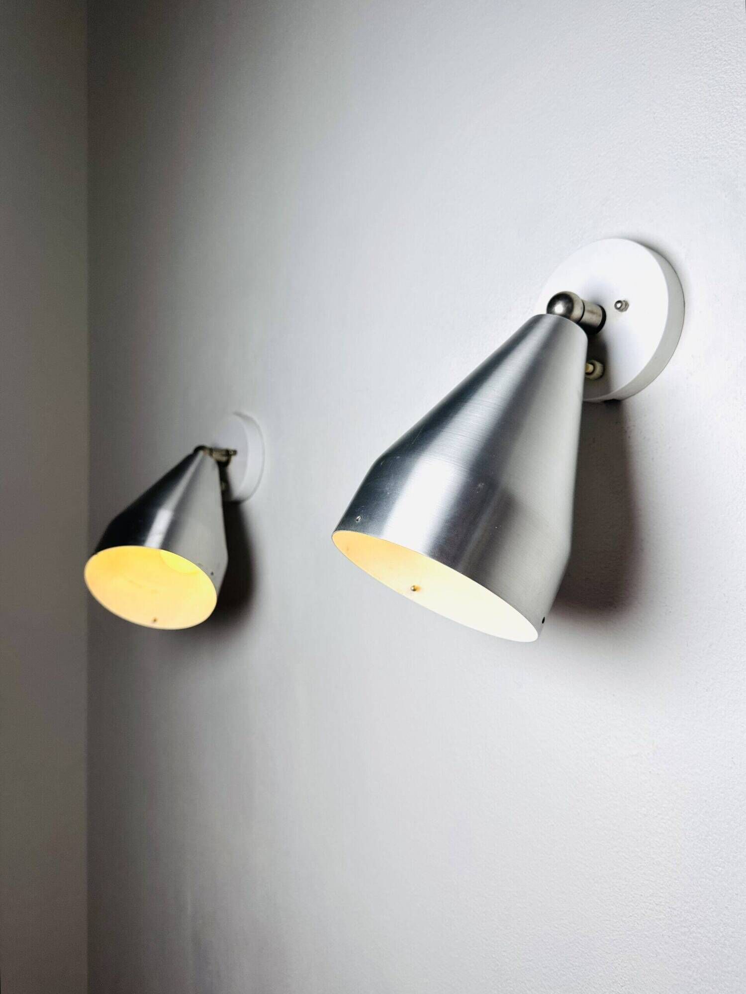 Pair Of R155 Adjustable Wall Lamps In Metallic By Raak Amsterdam, The Netherlands 1960S