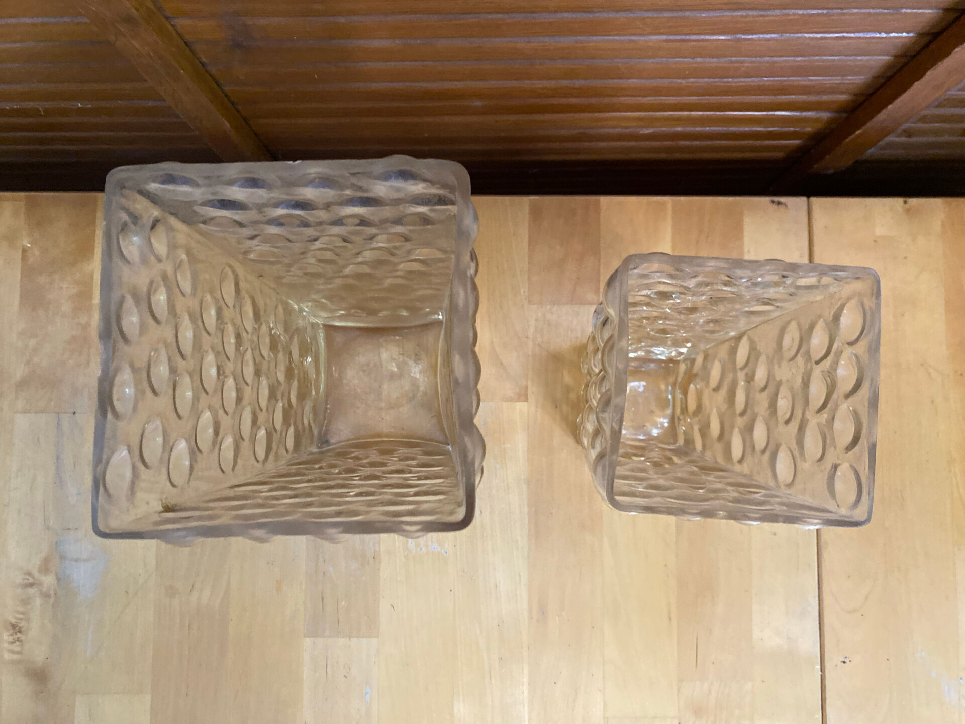 Pair of vintage bubble design moulded glass vases