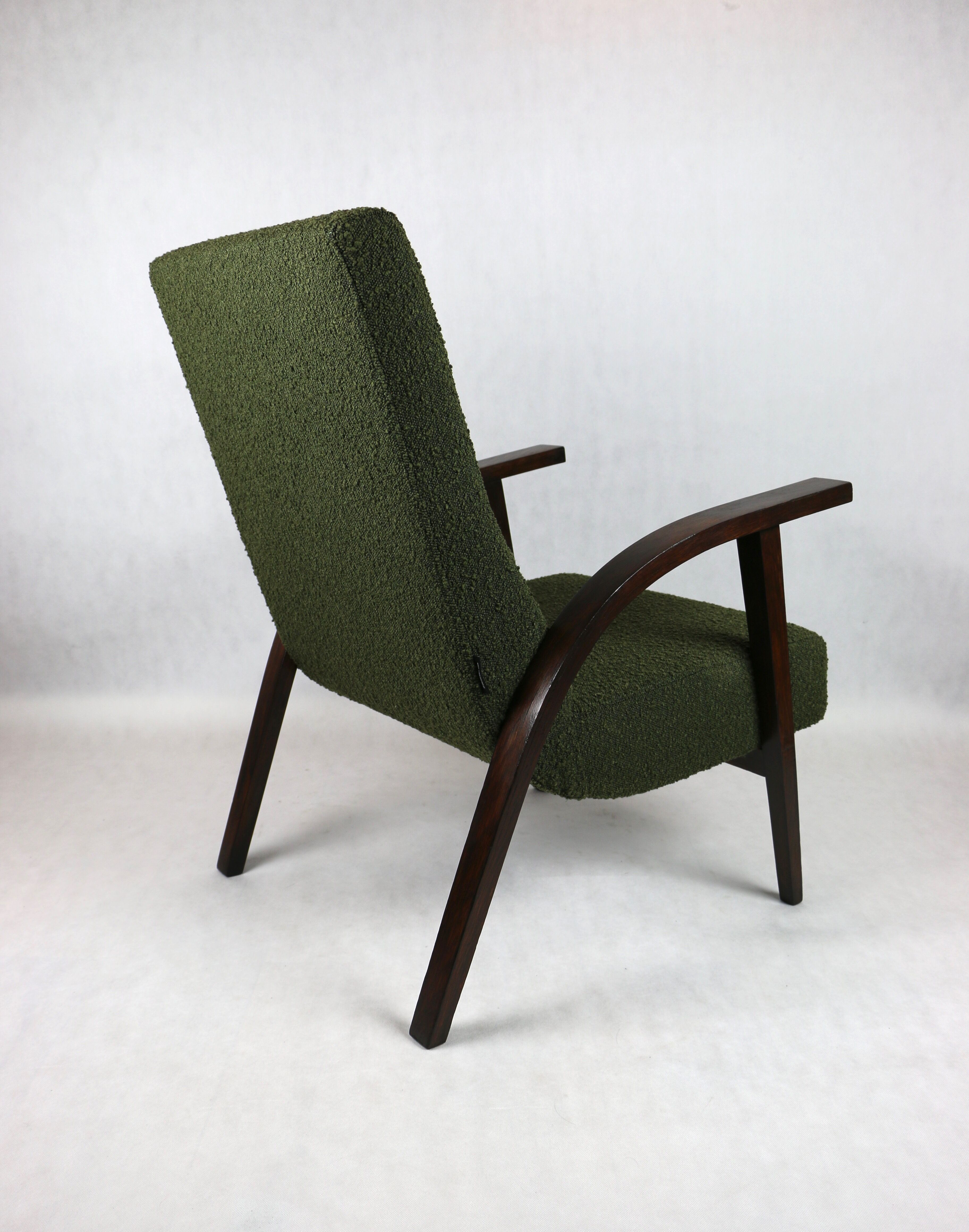 Olive Green Boucle Armchair design by Lejkowski – Leśniewski, 1970s
