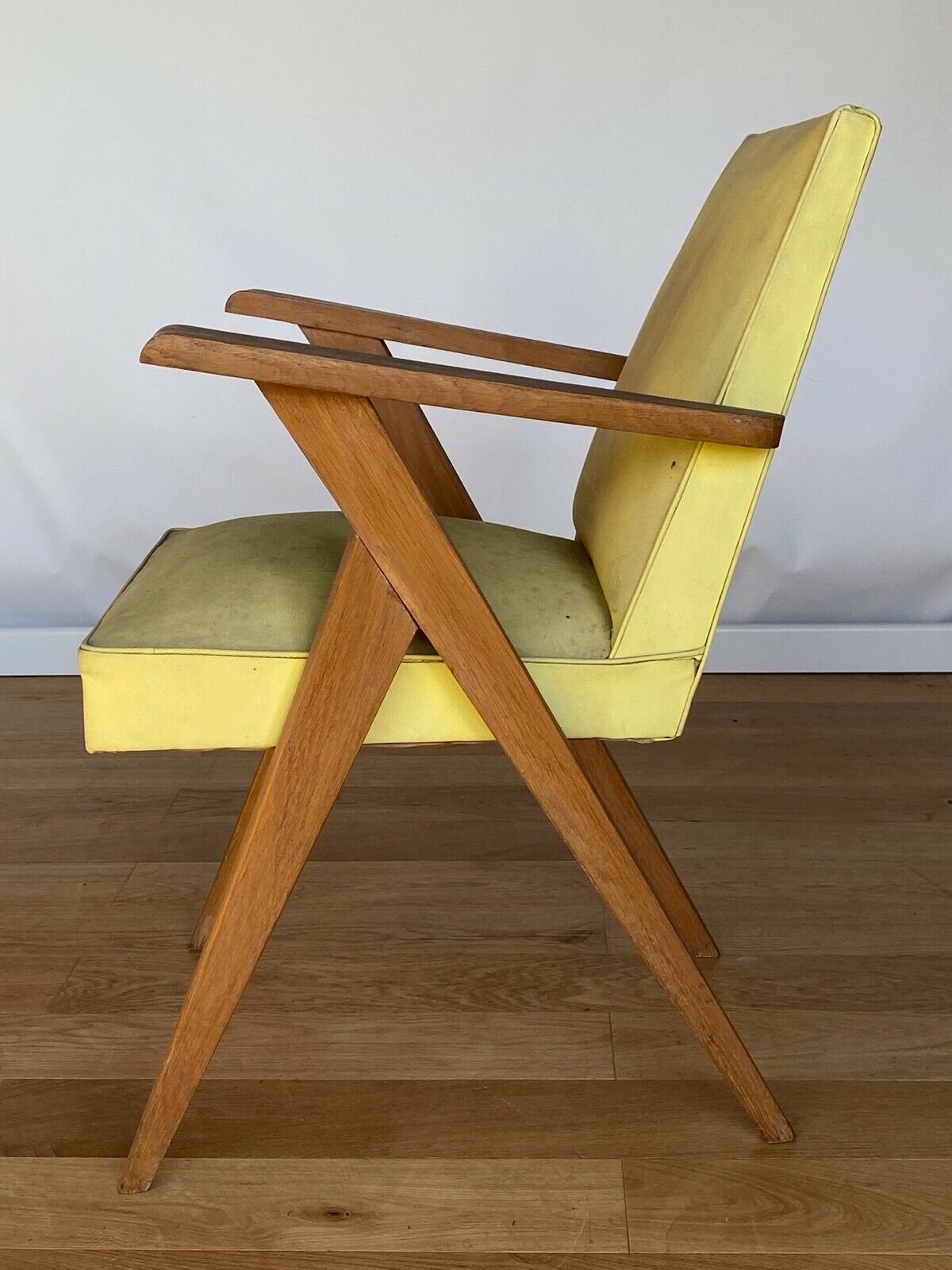 Armchair 1960 french work seat yellow compass feet