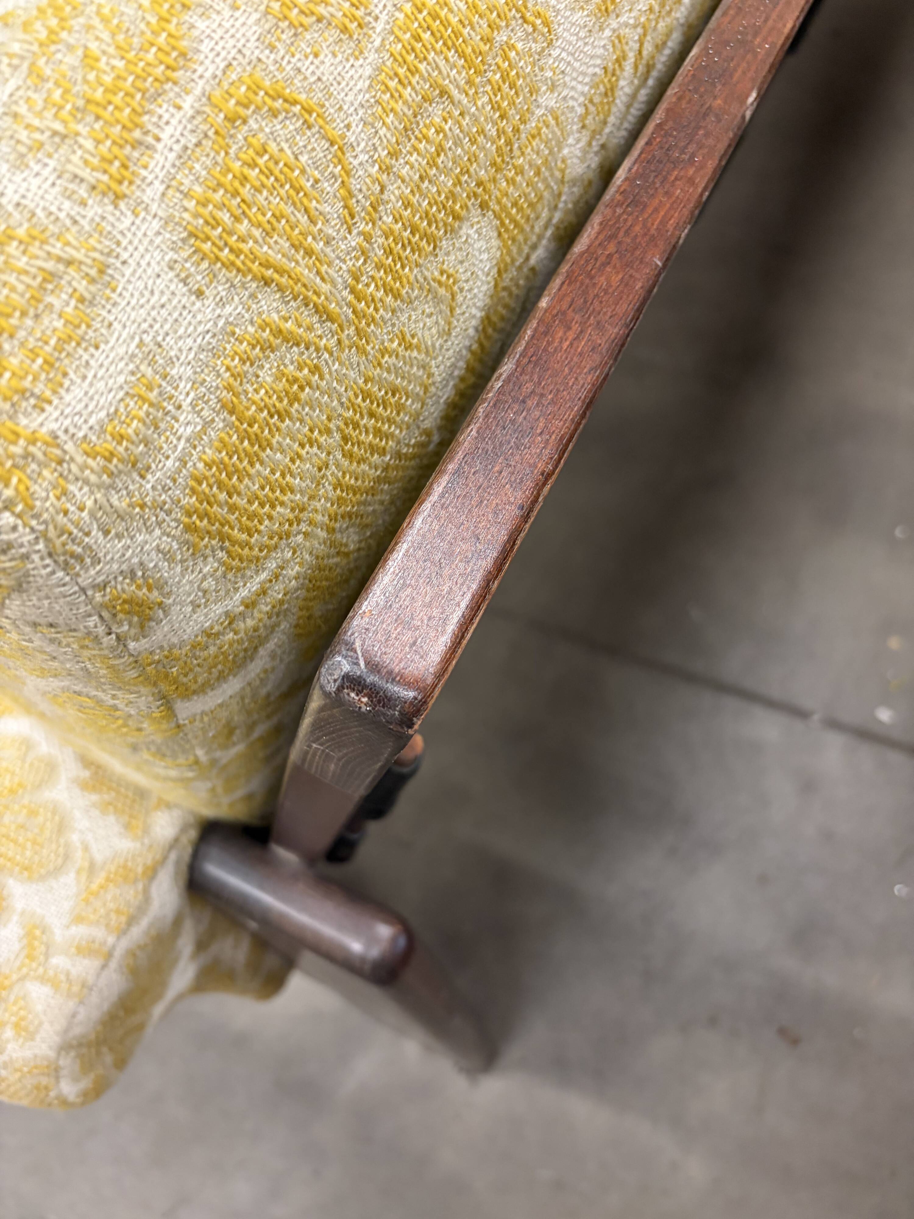 Vintage wooden sofa / armchair with yellow accent