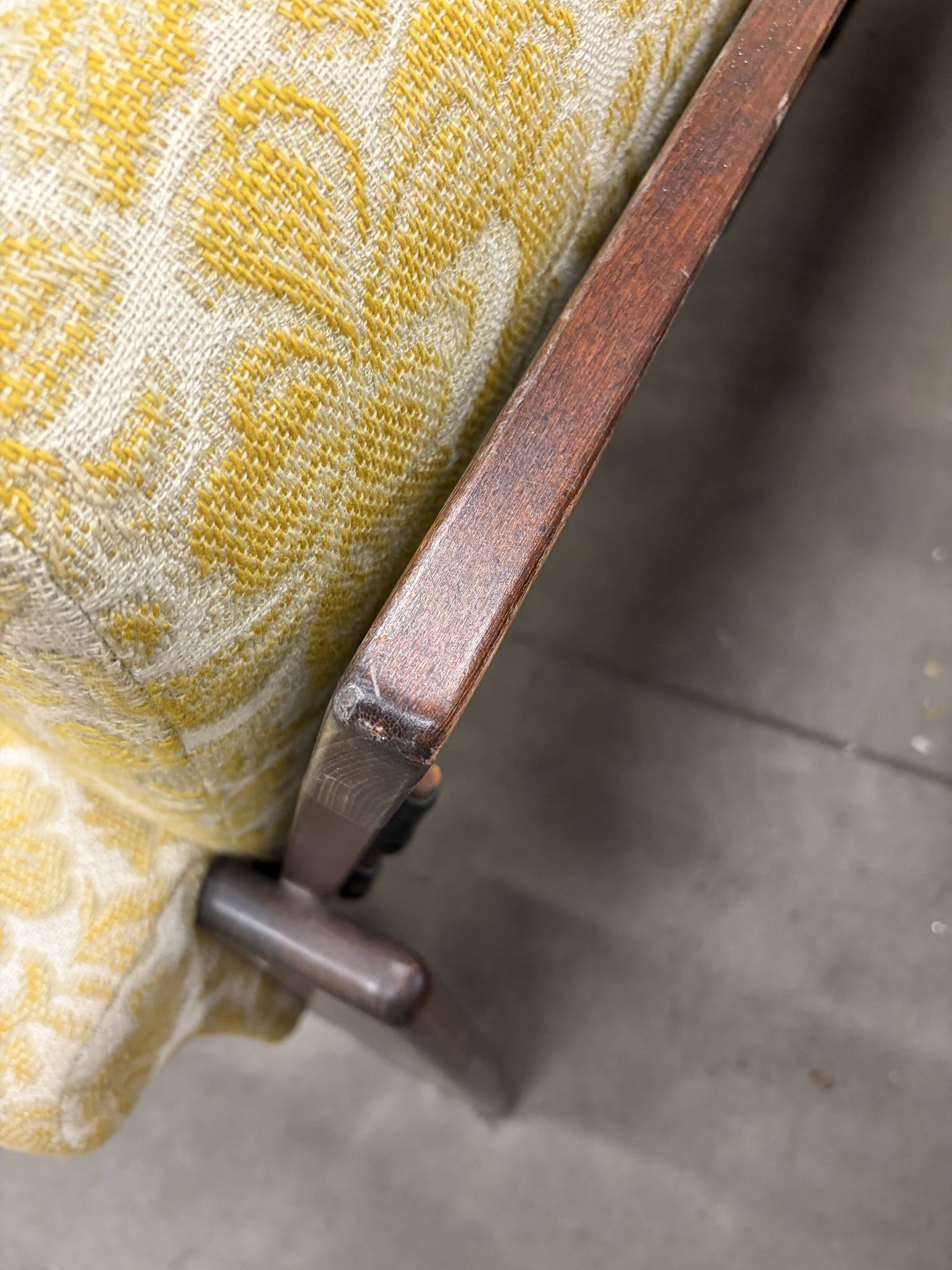 Vintage wooden sofa / armchair with yellow accent