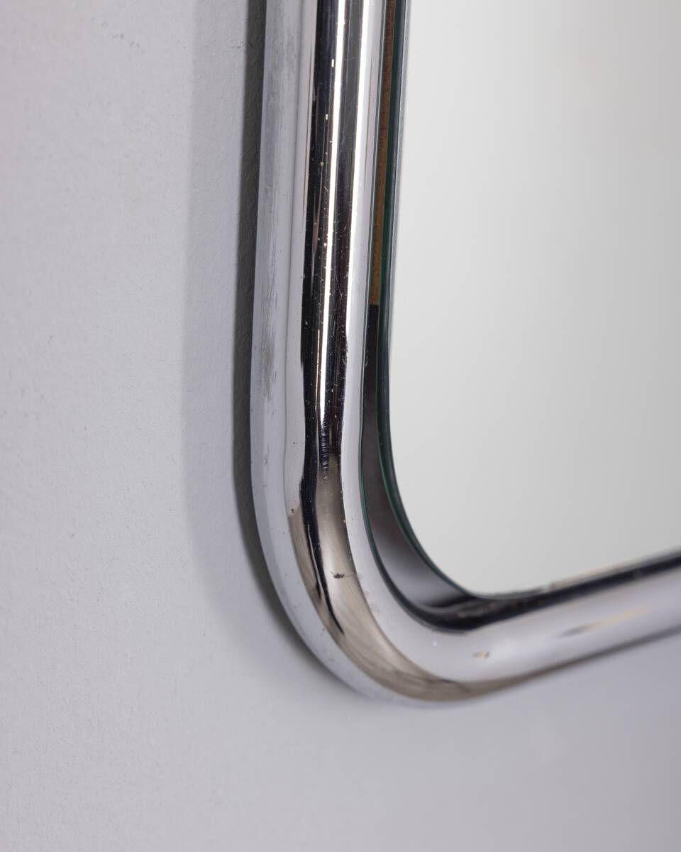 Vintage 1970s wall mirror in chrome-plated metal, italian design