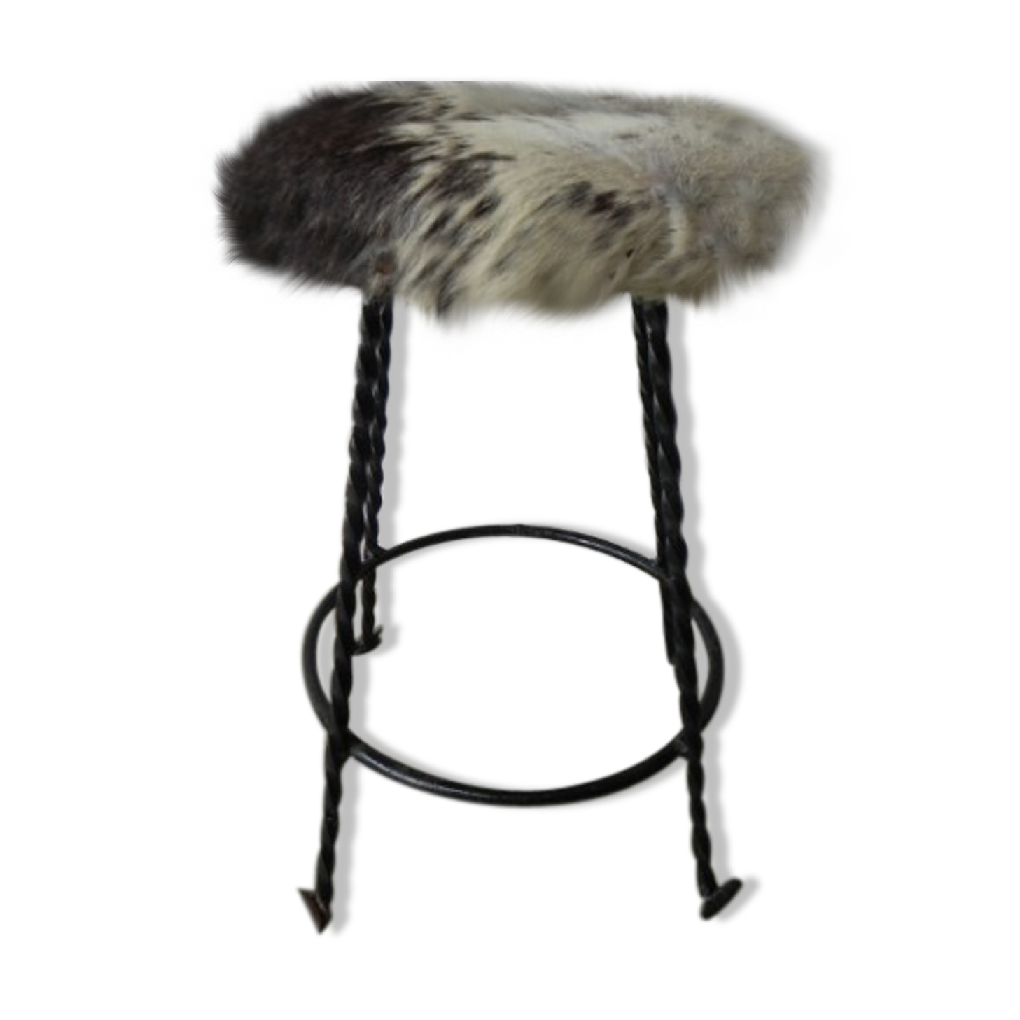 Vintage stool lined with cowhide