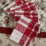 4 towels damask fabrics red and white.vintage