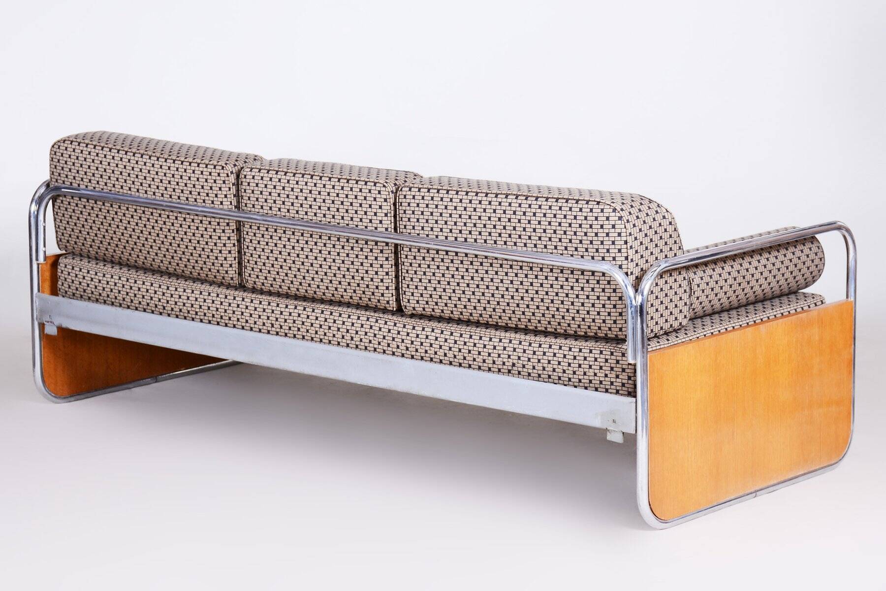 Bauhaus Sofa in Chrome and Oak attributed to Hynek Gottwald, Czech, 1930s