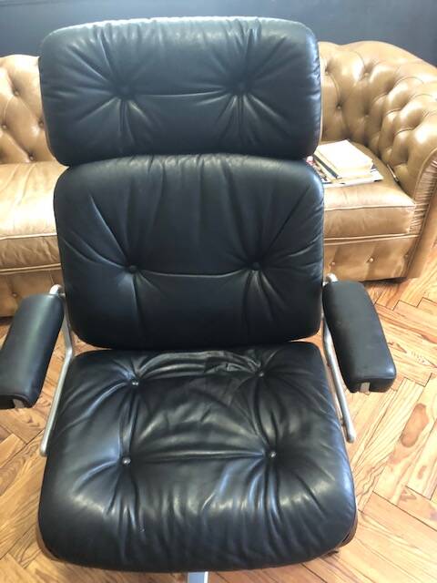 Office chair 1970 Stoll /Giroflex in black leather by Karl Ditter
